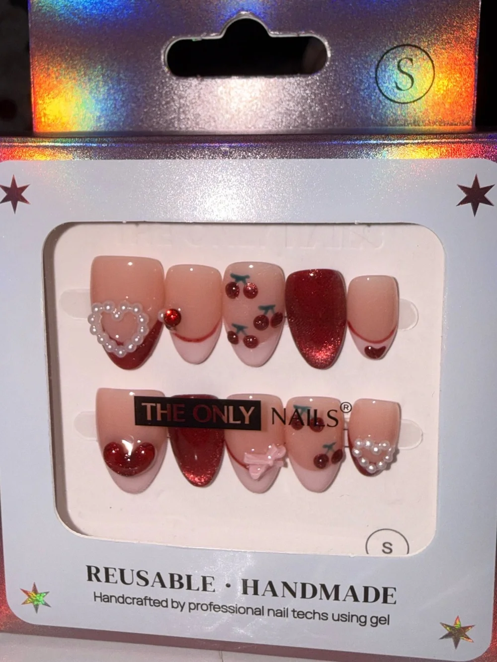 The Only Nails Red & Nude Reusable Handmade Press-On Nail Set